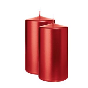 Wiedemann Cilinderkaars/stompkaars - 2x - metallic rood - 13 x 7 cm - 52 branduren -