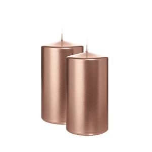 Wiedemann Cilinderkaars/stompkaars - 2x - metallic roségoud - 13 x 7 cm - 52 branduren -