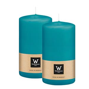 Wiedemann Cilinderkaars/stompkaars - 2x - turquoise blauw - 13 x 7 cm - 52 branduren -