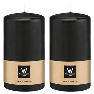 Wiedemann Cilinderkaars/stompkaars - 2x - zwart - 13 x 7 cm - 52 branduren -