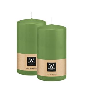 Wiedemann Cilinderkaars/stompkaars - 2x - lichtgroen - 13 x 7 cm - 52 branduren -