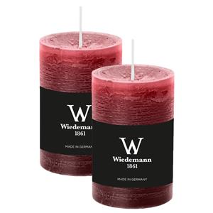 Wiedemann Cilinderkaars/stompkaars - 2x - rustieke kaars - bordeauxrood - 6 x 9 cm - 30 branduren -