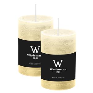 Wiedemann Cilinderkaars/stompkaars - 2x - rustieke kaars - creme wit - 6 x 9 cm - 30 branduren -