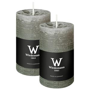 Wiedemann Cilinderkaars/stompkaars - 2x - rustieke kaars - lichtgrijs - 6 x 9 cm - 30 branduren -