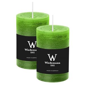 Wiedemann Cilinderkaars/stompkaars - 2x - rustieke kaars - lichtgroen - 6 x 9 cm - 30 branduren -