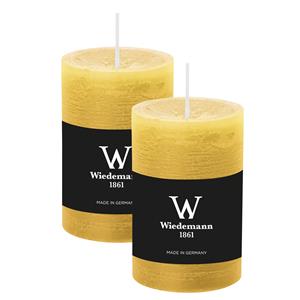 Wiedemann Cilinderkaars/stompkaars - 2x - rustieke kaars - okergeel - 6 x 9 cm - 30 branduren -