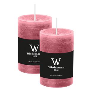 Wiedemann Cilinderkaars/stompkaars - 2x - rustieke kaars - oudroze - 6 x 9 cm - 30 branduren -