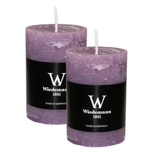 Wiedemann Cilinderkaars/stompkaars - 2x - rustieke kaars - paars - 6 x 9 cm - 30 branduren -