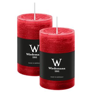 Wiedemann Cilinderkaars/stompkaars - 2x - rustieke kaars - rood - 6 x 9 cm - 30 branduren -