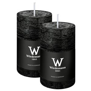 Wiedemann Cilinderkaars/stompkaars - 2x - rustieke kaars - zwart - 6 x 9 cm - 30 branduren -