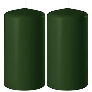 Enlightening Candles 2x Donkergroene cilinderkaarsen/stompkaarsen 6 x 12 cm 45 branduren -