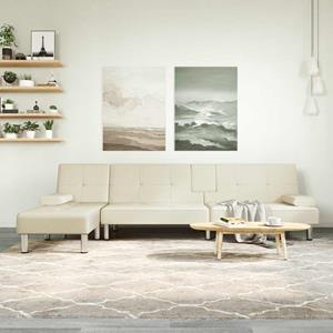 vidaXL Slaapbank L-vormig 255x140x70 cm kunstleer crèmekleurig