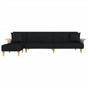 vidaXL Slaapbank L-vormig 279x140x70 cm fluweel zwart