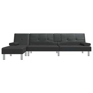 vidaXL Slaapbank L-vormig 255x140x70 cm kunstleer zwart