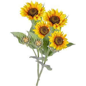 TopArt Kunstbloem Zonnebloem tak - 2x - cm - geel - kunst zijdebloem - decoratie bloemen -