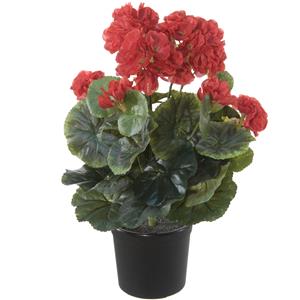 Louis Maes Kunstplant - Geranium - rood - in pot - H33 cm -