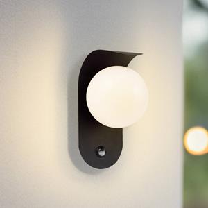 LINDBY LED buiten wandlamp Lacie, sensor, zwart/wit, aluminium