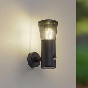 LINDBY buitenwandlamp Heulo, Ø 10,5 cm, rookgrijs, sensor