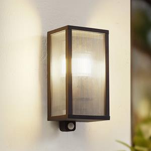 LINDBY buitenwandlamp Peldar, sensor, geribbeld glas, IP44, E27