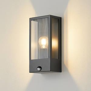 LINDBY buitenwandlamp Ilana, zwart, sensor, IP44, E27