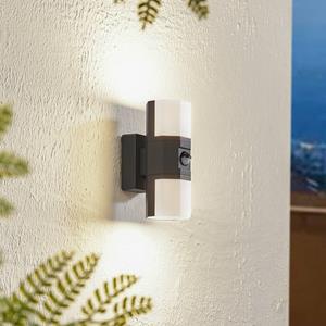 LINDBY LED buitenwandlamp Alaric, aluminium, donkergrijs, sensor