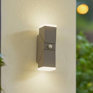 LINDBY LED wandlamp Sally, 22 cm, grijs, IP54, sensor