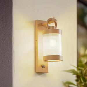 LINDBY buitenwandlamp Yrene, 20 cm, beige, sensor, ribbel