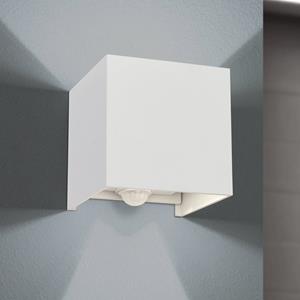 Orion Buitenwandlamp Cube-S, wit, metaal, bewegingsmelder