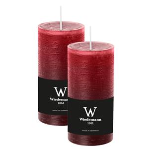 Wiedemann Cilinderkaars/stompkaars - 2x - rustieke kaars - bordeauxrood - 6 x 12 cm - branduren -