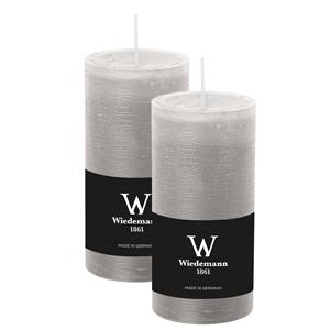 Wiedemann Cilinderkaars/stompkaars - 2x - rustieke kaars - lichtgrijs - 6 x 12 cm - branduren -