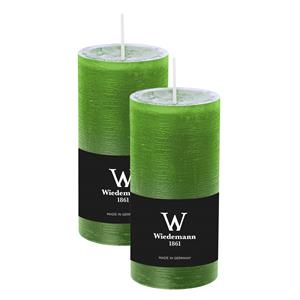 Wiedemann Cilinderkaars/stompkaars - 2x - rustieke kaars - lichtgroen - 6 x 12 cm - branduren -