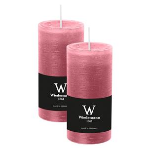 Wiedemann Cilinderkaars/stompkaars - 2x - rustieke kaars - oudroze - 6 x 12 cm - branduren -