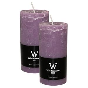 Wiedemann Cilinderkaars/stompkaars - 2x - rustieke kaars - paars - 6 x 12 cm - branduren -