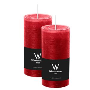 Wiedemann Cilinderkaars/stompkaars - 2x - rustieke kaars - rood - 6 x 12 cm - branduren -