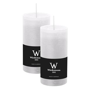 Wiedemann Cilinderkaars/stompkaars - 2x - rustieke kaars - wit - 6 x 12 cm - branduren -
