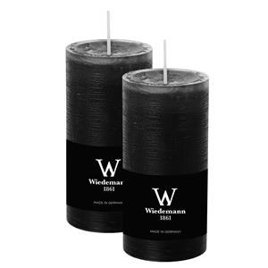 Wiedemann Cilinderkaars/stompkaars - 2x - rustieke kaars - zwart - 6 x 12 cm - branduren -