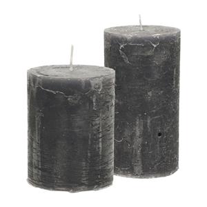 Merkloos Stompkaarsen/cilinderkaarsen set - 2x - antraciet - rustiek model -