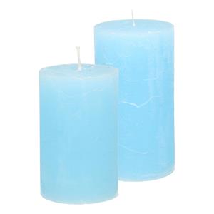 Merkloos Stompkaarsen/cilinderkaarsen set - 2x - licht blauw - rustiek model -