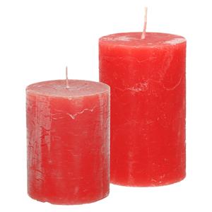 Merkloos Stompkaarsen/cilinderkaarsen set - 2x - rood - rustiek model -