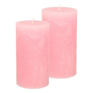 Merkloos Stompkaarsen/cilinderkaarsen set - 2x - roze - rustiek model -