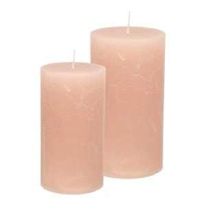 Merkloos Stompkaarsen/cilinderkaarsen set - 2x - taupe - rustiek model -