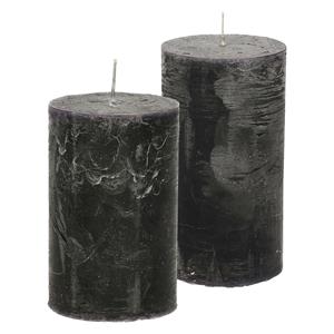 Merkloos Stompkaarsen/cilinderkaarsen set - 2x - zwart - rustiek model -
