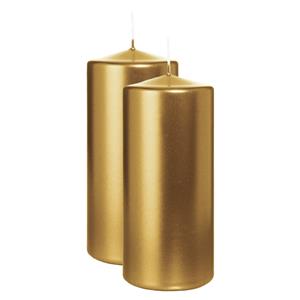 Wiedemann Cilinderkaars/stompkaars - 2x - metallic goud - 15 x 7 cm - 63 branduren -