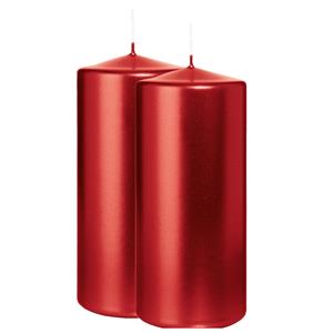 Wiedemann Cilinderkaars/stompkaars - 2x - metallic rood - 15 x 7 cm - 63 branduren -