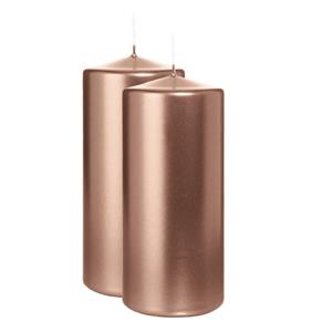Wiedemann Cilinderkaars/stompkaars - 2x - metallic rosé goud - 15 x 7 cm - 63 branduren -
