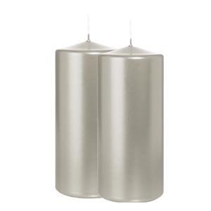 Wiedemann Cilinderkaars/stompkaars - 2x - metallic zilver - 15 x 7 cm - 63 branduren -