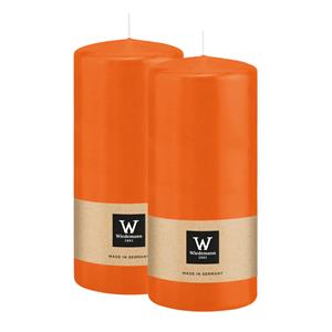 Wiedemann Cilinderkaars/stompkaars - 2x - oranje - 15 x 7 cm - 63 branduren -