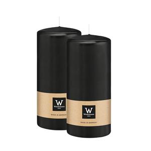 Wiedemann Cilinderkaars/stompkaars - 2x - zwart - 15 x 7 cm - 63 branduren -