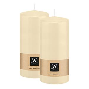 Wiedemann Cilinderkaars/stompkaars - 2x - creme wit - 15 x 7 cm - 63 branduren -