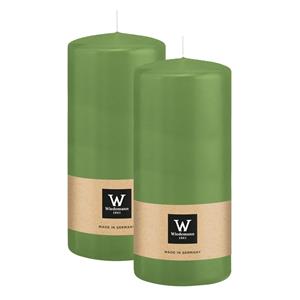 Wiedemann Cilinderkaars/stompkaars - 2x - lichtgroen - 15 x 7 cm - 63 branduren -
